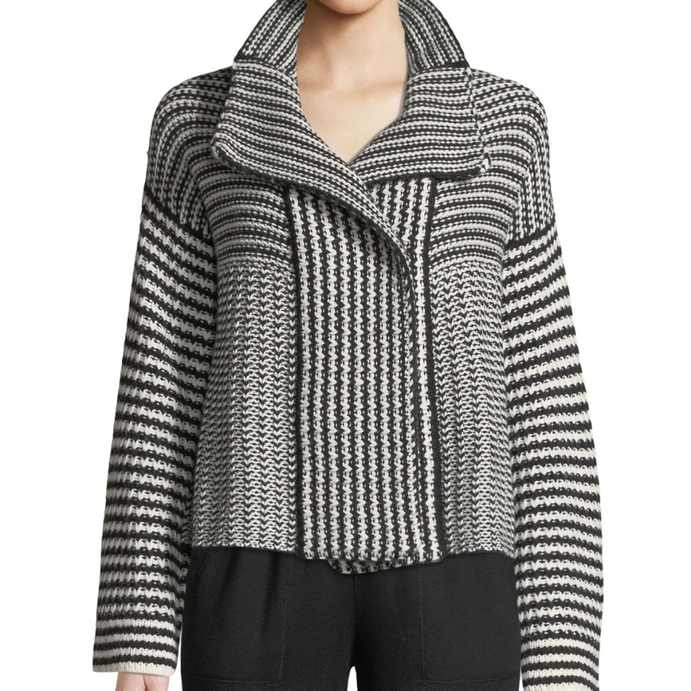 Splendid Onyx Striped Knit Sweater Jacket